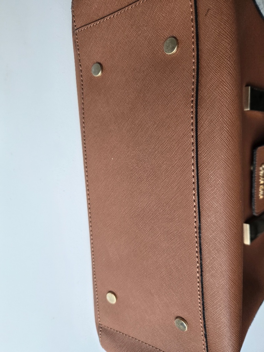 Calvin Klein Cognac Saffiano Leather Convertible Satchel Tote Bag - Picture 15 of 16